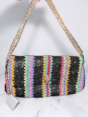 Kurt Geiger NWT Long Kensington Woven Shoulder Bag and Clutch with Gold Handle